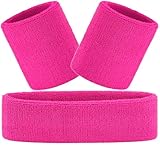 Hatstar 3-teiliges Schweißband Set | Schweißbänder für Handgelenk und Kopf | Stirnband für Damen & Herren (pink)