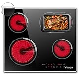 Cooksir Glaskeramikkochfeld mit Rahmen, Einbau 4 Kochfelder, Duale und Ovale Zonen fur Gril, Kochfeld Autark 59cm, 6700W, Sicherheitsschloss, Kein Stecker