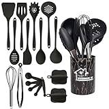 18 Stück Küchenhelfer Set,Silikon Küchenhelfer Set,Kochutensilien Kochbesteck Set mit Non-stick Heat-Resistant Silicone Kitchen Utensils. (schwarz)