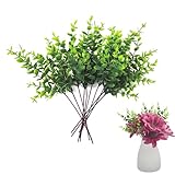 XCSJ 10 Pcs Künstliche Zweige Grüne Zweig Blätter Fake Pflanze Zweige mit Blättern Realistische Pflanzen Zweige für Hochzeit, Schlafzimmer, Blumensträuße, Vasendekoration, 28cm (A)