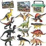 FRUSE Dinosaurier Spielzeug Set, 12 Stück Realistisches Figuren Spielset einschließlich T-Rex, Carnotaurus,Aufbewahrungsbox,Dino Buch,Dinosaurier Pädagogisches ab 3 4 5 6 7 8 Jahre