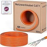 HB-DIGITAL 50m CAT 7 Netzwerkkabel LAN Kabel Verlegekabel Ethernet Installationskabel 10 Gbit/s AWG23 S/FTP - GHMT Zertifiziert - reines Kupfer LSZH BauPVO Klasse Cca Datenkabel Simplex - Orange