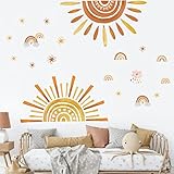 wondever Wandtattoo Regenbogen Sonne Wandaufkleber Boho Sterne Kinderzimmer Wandsticker Wanddeko für Babyzimmer Mädchen Schlafzimmer