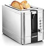 Chefman Edelstahl-Toaster für 2 Scheiben mit 7 Bräunungseinstellungen, extrabreiten Schlitzen für Bagels, Funktionen für Auftauen/Aufwärmen/Stopp, herausnehmbare Krümelschublade, 925W, 240V, Silber