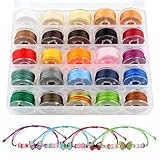 Gewachste Schnur, 25 Rollen Gewachster Faden, Wachsschnur 0,55mm x 10m, Polyesterschnur Gewachstes Garn mit Box für Armbänder, Halsketten, Schmuckherstellung, DIY Basteln (25 Farben)