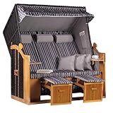 MR. DEKO® Strandkorb Ostsee XXL | Volllieger Strandstuhl Liegestuhl | Dreisitzer PE Geflecht Schwarz inkl. 6 Kissen | Strandkörbe aus Hartholz, Garten, Wintergarten und Terrasse