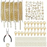 Euakee 5 Rollen Gliederkette Gold, Schmuckkette Gliederkette Meterware, Schmuckherstellung Zubehör mit 50 Breloque Acier Inoxydable, Ketten Selber Machen Set für Halsketten, Armbänder, Ohrringe