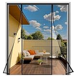 SAILIMAY Fliegengitter Tür 170x205 cm Schwarz, Magnetisches Fliegengitter Balkontür Doppeltür – Ohne Bohren Klebemontage, Lichtdurchlässig, Nicht Kürzbar, Für Balkon Terrasse Außenbereich