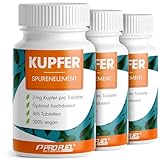 Kupfer Tabletten 3x365 mit 2 mg Kupfer aus hochwertigem Kupferbisglycinat - optimal hochdosiert - essentielles Spurenelement – laborgeprüft mit Zertifikat - 100% vegan