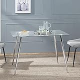 [en.casa] Glastisch Hyrynsalmi Küchentisch 75x110x70cm aus Stahl Glas Esszimmertisch Chrom
