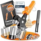 CRAFTUS® Alpha Ösenzange Set mit wechselbarem Stanzkopf [10mm] I Ösenzange für Planen und Stoffe mit 200 rostfreien Edelstahl Ösen Set I Ösenpresse mit Magnetkopf