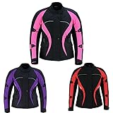 warrior gears Damen-Motorradjacke mit Belüftung, Textil, 600D, Cordura, wasserdicht, atmungsaktiv, Belüftung, CE-Protektoren, herausnehmbares Futter, Biker-Schutz, Freizeitjacke, rot / schwarz, 36