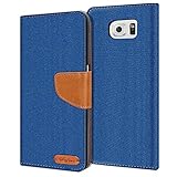 Verco für Galaxy S6 Hülle, Schutzhülle für Samsung Galaxy S6 Tasche Denim Textil Book Case Flip Case Klapphülle, Blau
