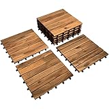 Hossi's Wholesale | Balkon Bodenbelag 30 × 30cm | Akazien goldenes Teakholz | Patio & Balkon Boden | 20 Fliesen = 1,8m² | Terassenboden außen | Holzfliesen Balkon