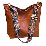 HAIWILL Umhängetasche Damen Große Crossbody Bag Damen mit Breiter Gurt Weiche Leder Hobo Bag Shopper Tasche Retro Schultertasche Handtasche für Alltag, Büro, Schulausflug und Einkauf (Braun)