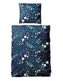 JACK Biber Bettwäsche 2 TLG. 135x200cm Stern Feuerwerk Sternenhimmel Blau Baumwolle Weich Kuschelig