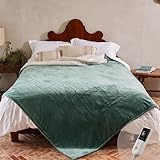 GOTCOZY Heizdecke 150x200 cm - Weicher seidiger Plüsch Wärmedecke Heizdecke 9 Heizstufen und 10 Stunden Auto-Off-Timer Überhitzungsschutz CE-Zertifiziert Kuscheldecke für Bett&Büro Waschbar(Grün)
