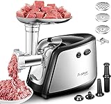 Elektrischer Fleischwolf AAOBOSI 3-IN-1 Multi Fleischwolf mit 3 Edelstahl-Schleifplatten, Kubbe & Wurstfüllrohren