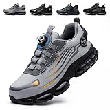 Ayqyc Sicherheitsschuhe Herren Damen Leicht Sportliche Arbeitsschuhe Atmungsaktiv Stahlkappenschuhe rutschfest Arbeitsschutzschuhe mit Drehknopf Grau 46 EU