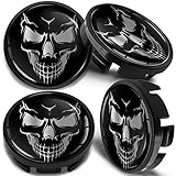 SkinoEu 4 x 65mm Nabendeckel Felgendeckel Radnabenabdeckung Nabenkappen Felgenkappen Radkappen Alufelgen Kompatibel mit VW 3B7 601 171 / 6U7 601 171 Schädel Schwarz CV 48