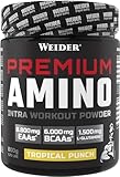 WEIDER Premium Amino Intra Workout Drink mit EAA/ BCAA Aminosäure Komplex hochdosiert, mit L-Glutamin, Elektrolyten und Dextrin für mehr Energie beim Training, Tropical, 800g