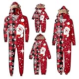 Weihnachts Schlafanzug Familie Einteiler Weihnachten Pyjama Set Erwachsene Kinder Baby Jumpsuit Nachtwäsche mit Reißverschluss Kapuze Overall Hausanzug Pyjama Set Reißverschluss Pyjamas Baby Kinder