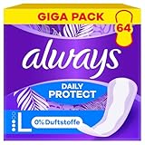 Always Daily Protect Long Slipeinlagen 64 Stück, 0 Prozent Duftstoffe, bequem mit seitlichem Auslaufschutz