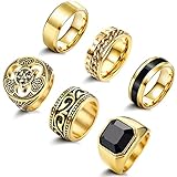 Adramata 6 Stück Herren Edelstahl Ringe Set - Keltische Knoten, Band, Biker, Gothic, Vintage Wikinger Siegelringe - Silber Gold für Männer