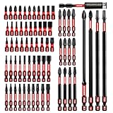 Geinxurn 68tlg. Schlagfester Schrauberbitsatz (PH-, TX-, PZ-, SL-, Hex-), 1/4 zoll Sechskantschaft S2 Legierter Stahl Bit Set mit 75mm Magnetische Bit-Halter