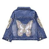 Peacolate 3-11 Jahre Mädchen Denim Jacke Schmetterlings Pailletten Mantel(Schmetterling.8-9J)