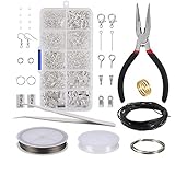 Schmuckherstellung Set,Schmuck Basteln Zubehör 912 teiliges Silber Zubehör im Kunststoff-Box Enthält Zange Pinzette Silber Zubehör und Draht zum Schmuck Reparatur Herstellung DIY Bastelbedarf