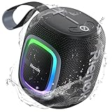 RIENOK Bluetooth Lautsprecher Klein mit Licht FM Radio Bluetooth 5.3 Musikbox Kabellos Bass Box mit 15 Stunden Spielzeit Stereo Tragbar Wasserdicht TF Karte USB Stick Schwarz