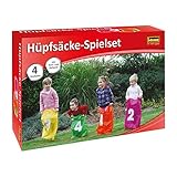 Idena 7408881 - Hüpfsäcke Spielset mit 4 Hüpfsäcken, inklusive Band für Start und Ziel, ideal für Partys und Sportfeste