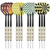 WinGluge 12 Stück Dartpfeile mit Metallspitze, 14 Gramm Steeldarts Profi, Steel Darts Set, Steeldart Pfeile, 4 Motive Dart Flight, Multi Purpose Dart Tool, für Anfänger Und Hobbyisten