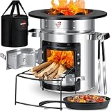 KESSER® Raketenofen mit Grillpfanne aus Gusseisen | inkl. Grillzange & Tragetasche | Dutch Oven 6 integrierte Spikes | BBQ Rakete Holzofen | Camping Outdoor-Campingkocher | Campinggrill Edelstahl