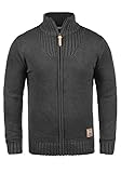 Solid SDPoul Herren Strickjacke Cardigan Grobstrick Pullover mit Stehkragen Baumwollmischung Regular fit, Größe:L, Farbe:Dark Grey Melange (8288)