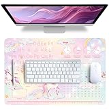 Smivyhp Schreibtischunterlage Leder, Schreibtischunterlage Mädchen Einhorn-Thema Mauspad Büropad Rosa Groß 60X40cm Schreibtischunterlag Kinder Abwischbar PU-Leder Rutschfest für Büro Home-Office