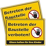 2 Stück Betreten der Baustelle verboten Schild 20 x 30 cm Eltern haften für ihre Kinder ! aus stabiler PVC Hartschaumplatte 3 mm mit UV-Schutz von BerpaHome