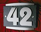 Hausnummer Edelstahl 3D Schiefer Design Hausnummernschild Anthrazit Türschild VA Leskow Metalldesign