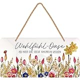 LANOLU Schild Lieblingsplatz Outdoor- Wohlfühl-Oase Schild Garten - Deko Garten Vintage Schilder, Metallschild mit Jutekordel 16x32cm