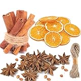 60 Stück Natur Dekoration Weihnachten Deko, 30getrocknete Orangenscheiben,20Zimtstangen,10 Sternanis und 5M Juteschnur, Weihnachten Basteln Adventkranz Advent Tischdeko