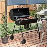 Physport Holzkohlegrill aus Metall BBQ Smoker mit Deckel Thermometer Räder verstellbarer Kohlewanne Griff, fahrbar Grillwagen Holzkohle Grill, Kohlegrill für Barbeque Camping, Terrasse