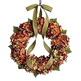Herbst Kranz Haustür Dekoration, 35x35cm Erntedank Hortensie Bowknot Herbstdeko für Indoor Outdoor Decor