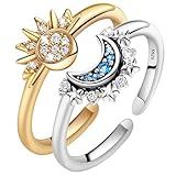 Sonne Mond Ringe Set,Sun and Moon Ring Set Verstellbarer Freundschaftsring Gold Sonne und Moon Partner Ringe Frauen Silber 925 Dupes Schmuck Promise Matching Ringe Geschenk für Frauen ihn Valentinstag