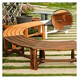 FENGZEQUAN Gartenbank halbrund, Massivholz-Parkbank, Terrassen-Gartenbank aus Holz, Parkbank wetterfest, stabil, Garten-Baumbank, 1-2-Sitzer-Parkbank, Terrassenbank ohne Rückenlehne(Brown)