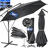 KESSER® Alu Ampelschirm Sonnenschirm + Abdeckung Ø300 cm & Kurbelvorrichtung Kurbelschirm mit Ständer UV-Schutz Aluminium Wasserabweisende Bespannung 360° Funktion Garten-Schirm Marktschirm Anthrazit