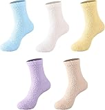 SHEKINI 5 Paar Damen-Komfort-Socken Coral Fleece Home Socken Antiruschsocken Mit Noppen Frauen Warme Bettsocken Haussocken 35-40