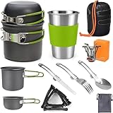 ELEUTH Camping Geschirr Set,9 Teiliges Outdoor Camping Kochgeschirr Set mit Aluminium Camping Töpfe Becher,Camping Kochtopf Set mit Faltbare Besteck Mini Campingkocher für Outdoor Picknick Wandern