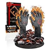 FLIPLINE® Grillhandschuhe Hitzebeständig - Premium feuerfeste Handschuhe, Ofenhandschuhe, Kochhandschuhe, Backhandschuhe für Küche & Grill - BBQ Handschuhe inkl. Rezepte E-Book (L)