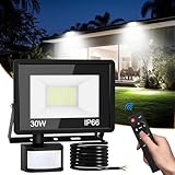 vighep Led Strahler mit Bewegungsmelder Außen, 30W Superhell LED Fluter mit Fernbedienung, IP66 Wasserdicht Scheinwerfer, 6500K Kaltweiß Aussenlampe für Garten Garage Hof Wand